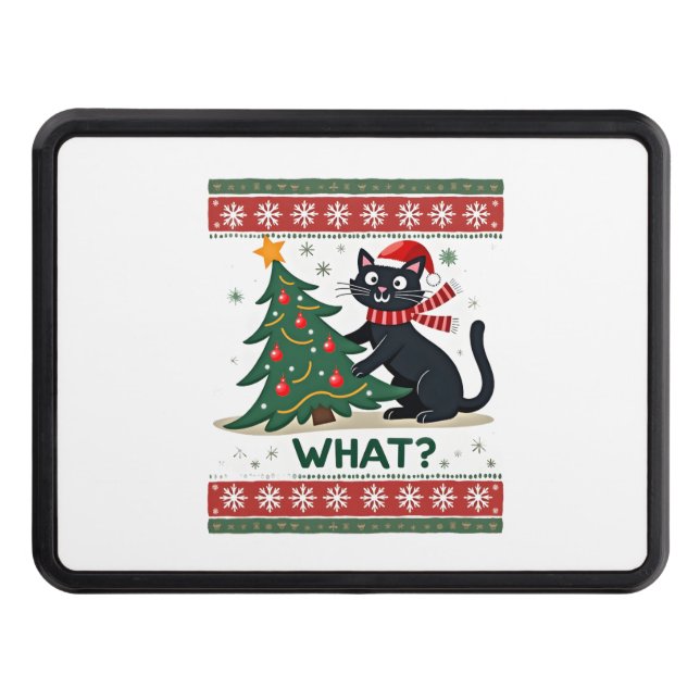 Cache Pour Crochet De Remorquage Cat What Funny Black Cat Pushing Christmas Tree Ug (Devant)
