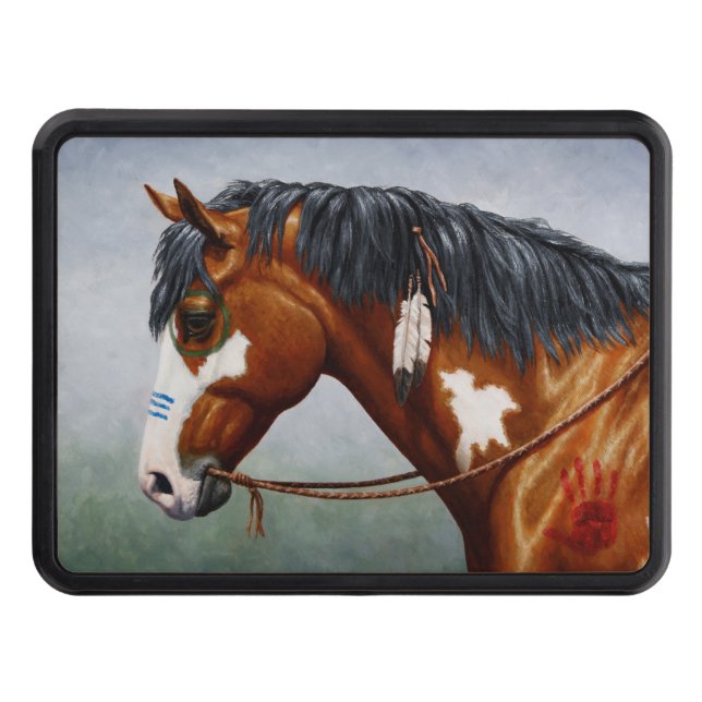 Cache Pour Crochet De Remorquage Cheval de guerre Pinto de la baie amérindienne (Devant)