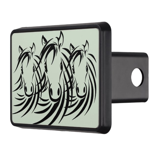 Cache Pour Crochet De Remorquage Cheval noir Têtes vert (Gauche)