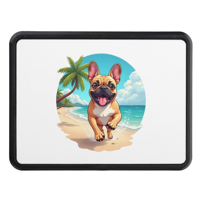 Cache Pour Crochet De Remorquage Chien de taureau français sur une plage (Devant)