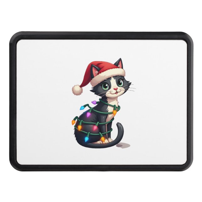 Cache Pour Crochet De Remorquage Christmas Cat Tuxedo black cat xmas lights kitty c (Devant)