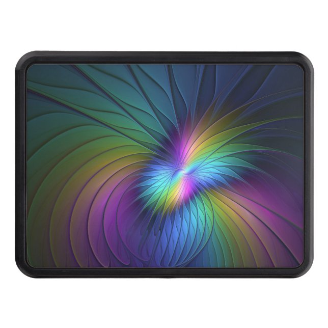 Cache Pour Crochet De Remorquage Coloré Avec Bleu Moderne Art Fractal Abstrait (Devant)