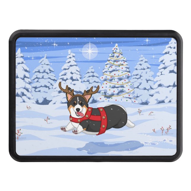 Cache Pour Crochet De Remorquage Costume de renne de Noël Corgi noir mignon (Devant)