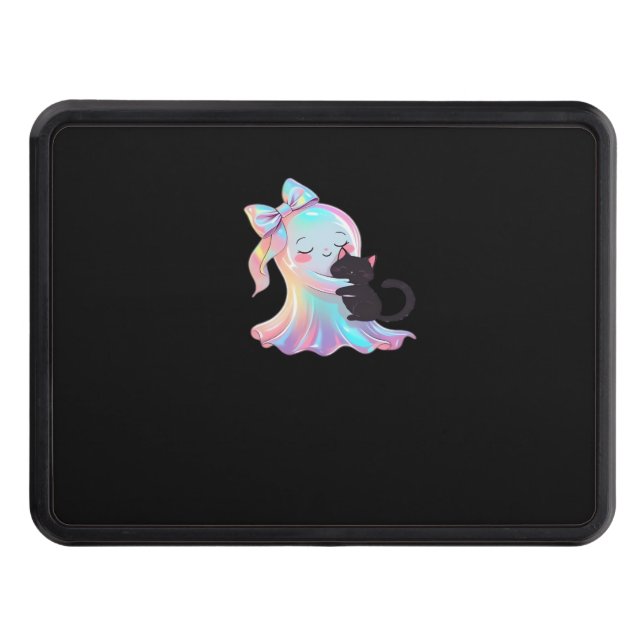 Cache Pour Crochet De Remorquage Cute Holographic Ghost Hugging Black Cat Cozy Girl (Devant)