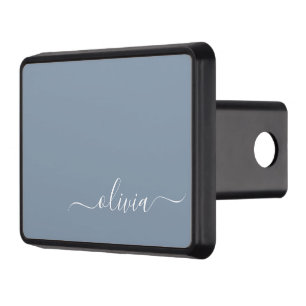 Cache Pour Crochet De Remorquage Dusty Blue Modern Script élégant Nom du monogramme