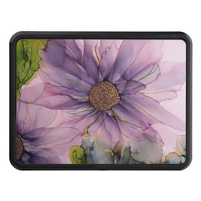 Cache Pour Crochet De Remorquage fleur d'encre d'alcool rose et violet (Devant)