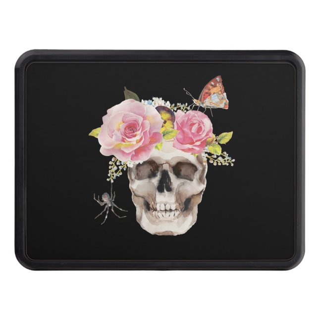 Cache Pour Crochet De Remorquage Fleurs du crâne Araignée papillon Halloween Cadeau (Devant)