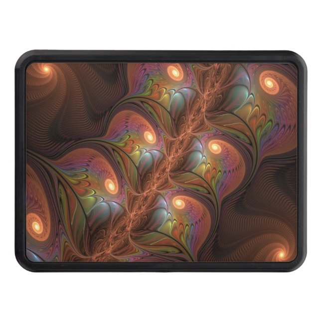 Cache Pour Crochet De Remorquage Fluorescent coloré Abstrait Trippy Brown Fractal (Devant)