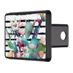 Cache Pour Crochet De Remorquage Jolie aquarelle Cactus Floral Black Stripes