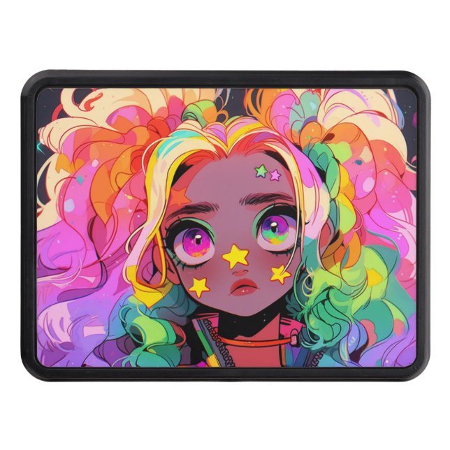 Cache Pour Crochet De Remorquage Kawaii Rainbow Neon Colorful Stars Anime Girl (Devant)