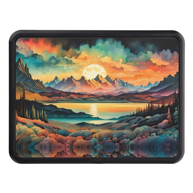 Cache Pour Crochet De Remorquage Lune se levant sur les montagnes, Design de couleu (Devant)