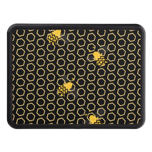 Cache Pour Crochet De Remorquage Mignonne Bee Honey Comb Motif Noir Jaune (Devant)