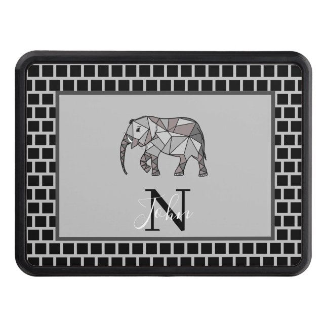 Cache Pour Crochet De Remorquage Monogramme Graphique mignon Eléphant Noir personna (Devant)