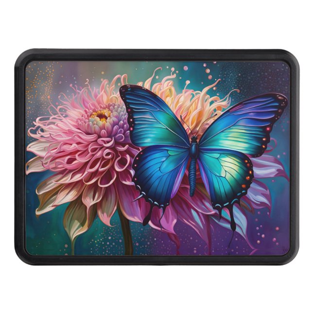 Cache Pour Crochet De Remorquage Papillon bleu et Dahlia (Devant)