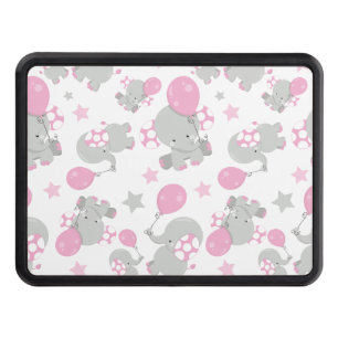 Cache Pour Crochet De Remorquage Pattern of Elephants, Cute Elephants - Pink Gray