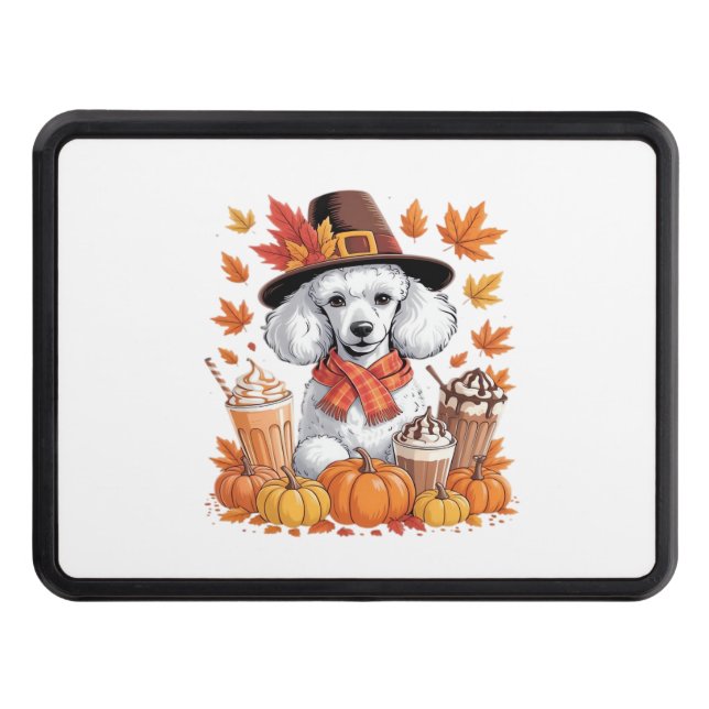Cache Pour Crochet De Remorquage Poodle Thanksgiving Boissons Café Automne Feuilles (Devant)
