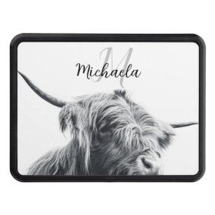 Cache Pour Crochet De Remorquage Portrait de vache Highland premier monogramme noir