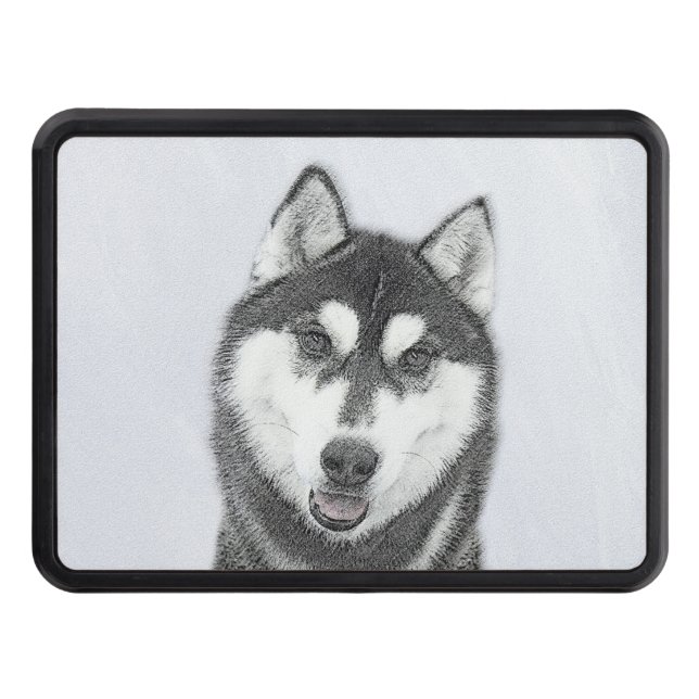 Cache Pour Crochet De Remorquage Sibérie Husky (noir et blanc) Peinture Chien Art (Devant)