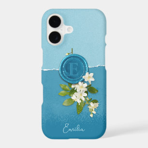 Cachet de cire faux monogramme floral bleu océan