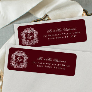 Cachet de monogramme bordeaux pour adresse de reto