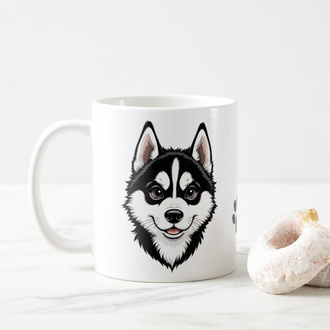 Cachorro dulce de Husky Siberiano Coffee Mug (With Donut)