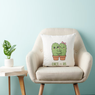 Cact-Us Funny Cactus Couple Pun Anniversary Gift Throw Pillow