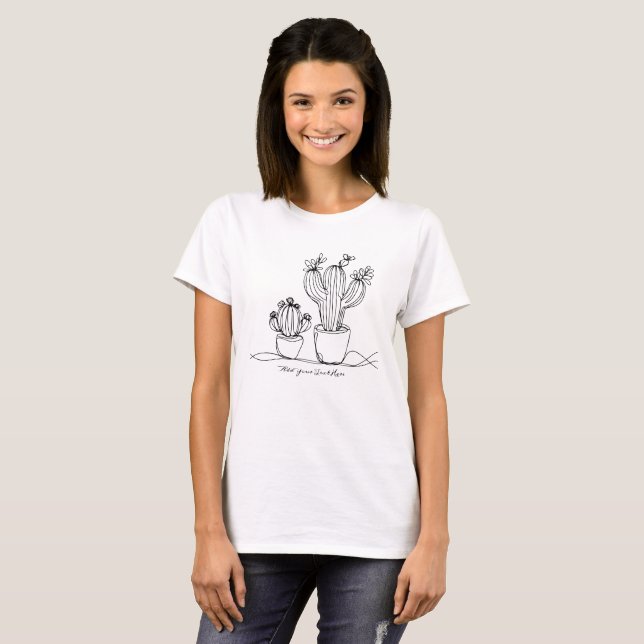 Cacti Abstract Line Art with Personalized Text T-Shirt (Front Full)