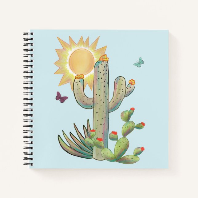 Cacti And Butterflies on Aqua Notebook (Front)