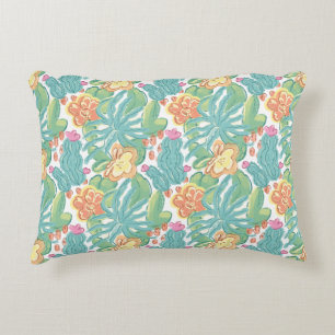 Cacti and plant Desert Botanical Green Orange Pink Accent Pillow