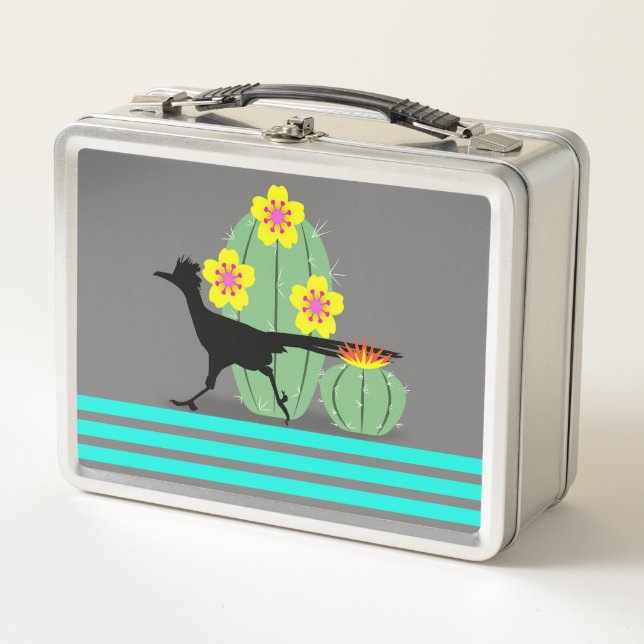 Cacti And Roadrunners Metal Lunch Box (Front)