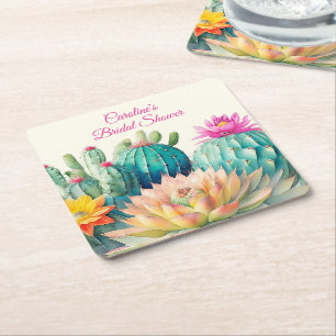 Cacti And Succulent Square Paper Coaster