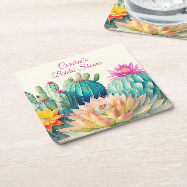 Cacti And Succulent Square Paper Coaster (Angled)