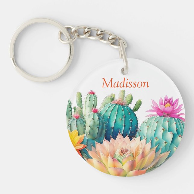 Cacti And Succulent With Name Keychain (Front)