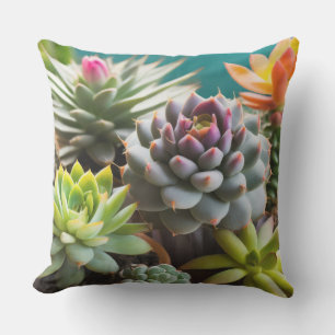 Cacti and succulents grouping outdoor pillow