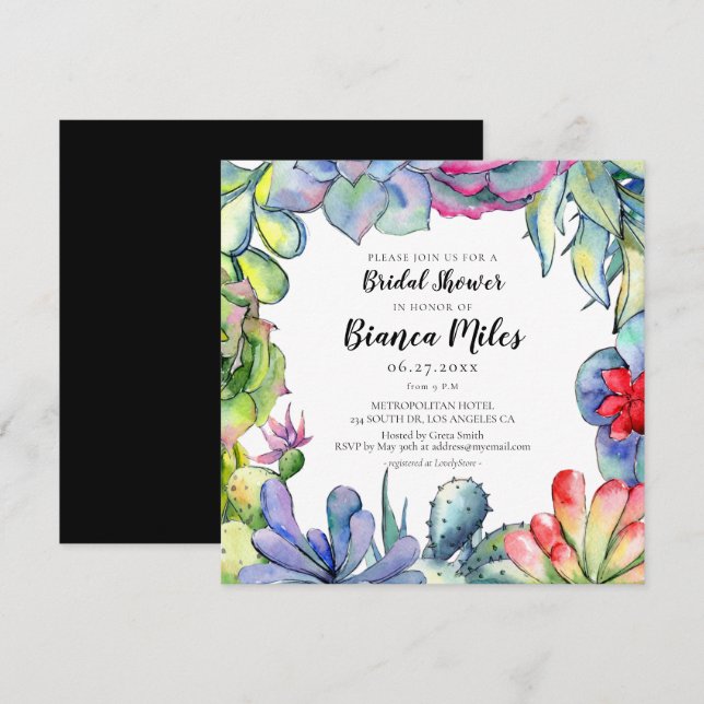 Cacti and succulents watercolor Bridal shower Invitation (Front/Back)