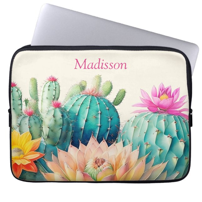 Cacti And Succulents With Name Laptop Sleeve (Front)