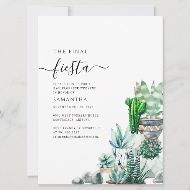 Cacti Bachelorette Weekend Party Itinerary Invitation (Front)