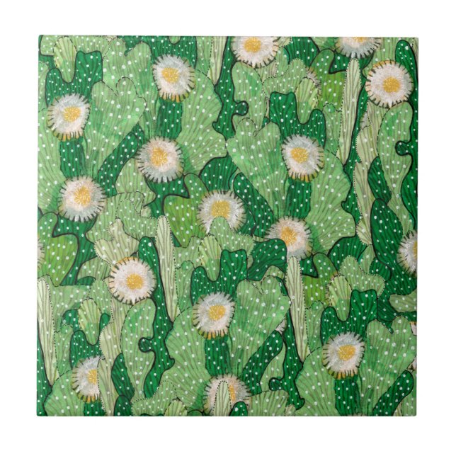 Cacti Cactus Succulent Flowers Camouflage Pattern Tile (Front)