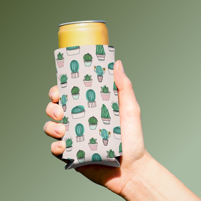 Cacti Cactus Succulent Pattern Seltzer Can Cooler (Creator Uploaded)