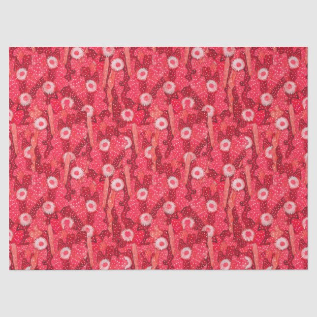 Cacti Camouflage, Floral Pattern, Strawberry Red Tissue Paper (Front)