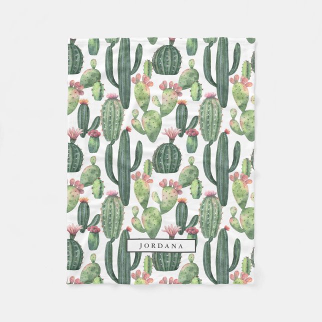 Cacti Desert Theme Personalized Fleece Blanket (Front)