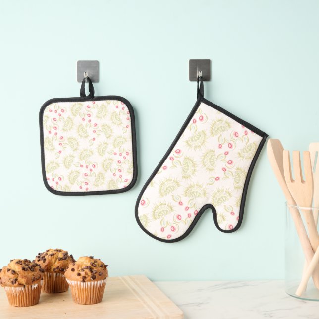 Cacti flowers oven mitt & pot holder set (Insitu(Hanging))
