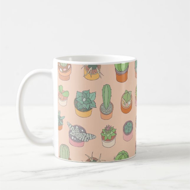Cacti in pots, vintage pattern. coffee mug (Left)