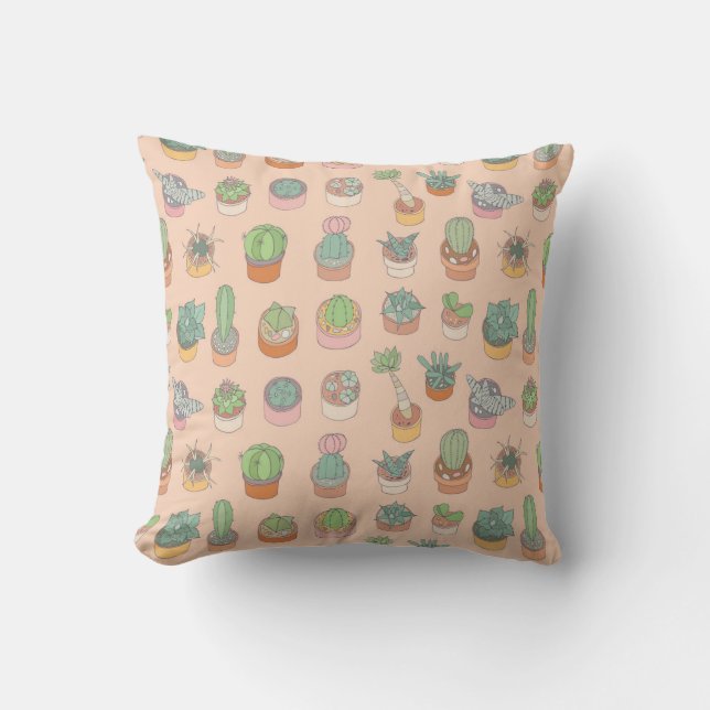 Cacti in pots, vintage pattern. throw pillow (Front)
