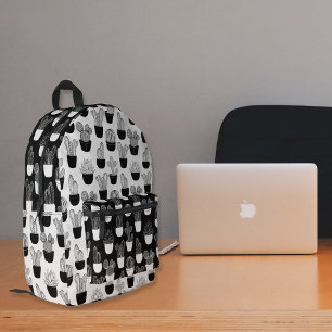 Cacti Line Art Black And White Pattern 2 Printed Backpack