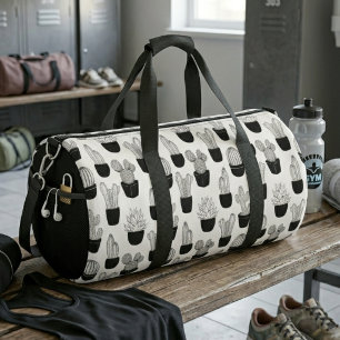 Cacti Line Art Pattern Large Duffle Bag