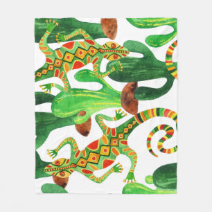 Cacti Lizards Watercolor Print Fleece Blanket