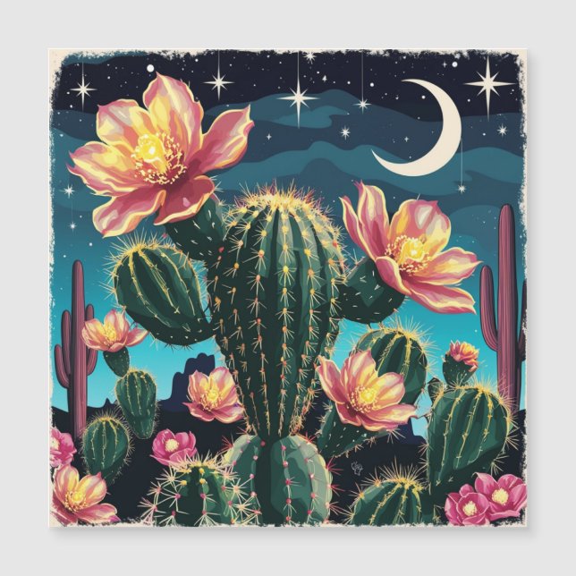 Cacti night time gift magnetic invitation (Front)