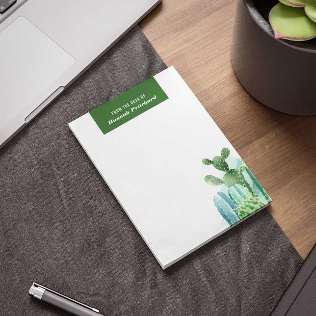 Cacti Plants Chic Watercolor Personalized Notepad (Green White Cacti Botanical Notepad)