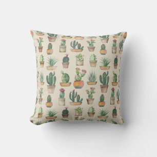 Cacti Plants Pattern Botanical Illustration Throw Pillow